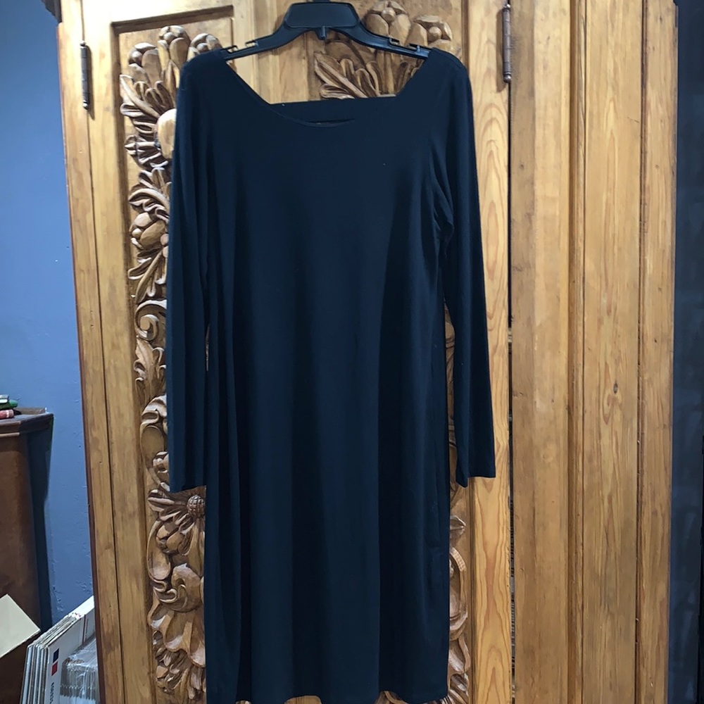 EUC Eileen Fisher medium black knit dress